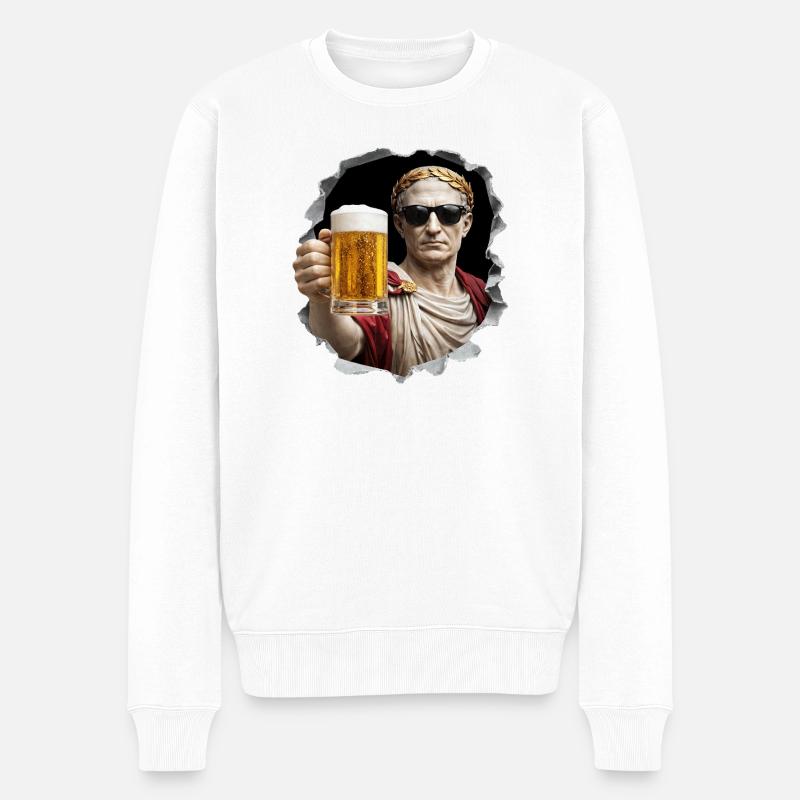 Caesar mit Bier und Sonnenbrille - Männer Premium Bio Pullover - Weiß
