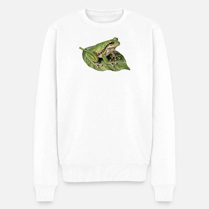 Grüner Frosch auf Blatt - Männer Premium Bio Pullover - Weiß