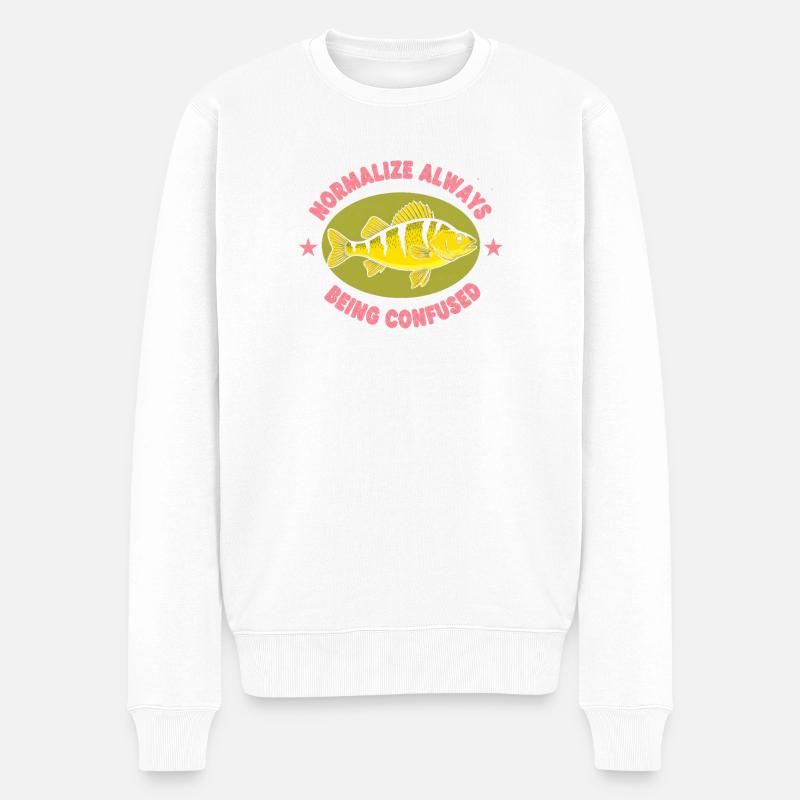 Normalisieren: Immer Verwirrt Fisch - Männer Premium Bio Pullover - Weiß