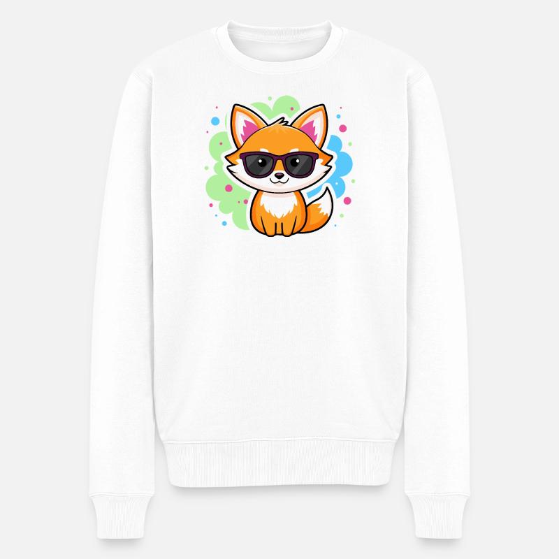 Fuchs-Pop-Brille - Männer Premium Bio Pullover - Weiß