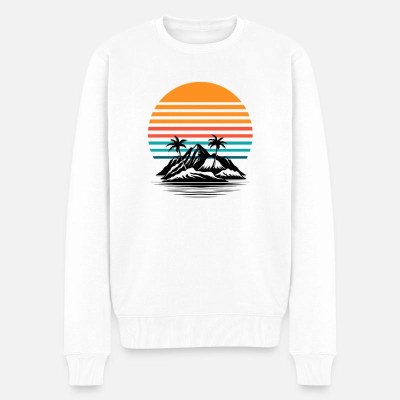 Retro Sonnenpalmenhorizont - Männer Premium Bio Pullover - Weiß