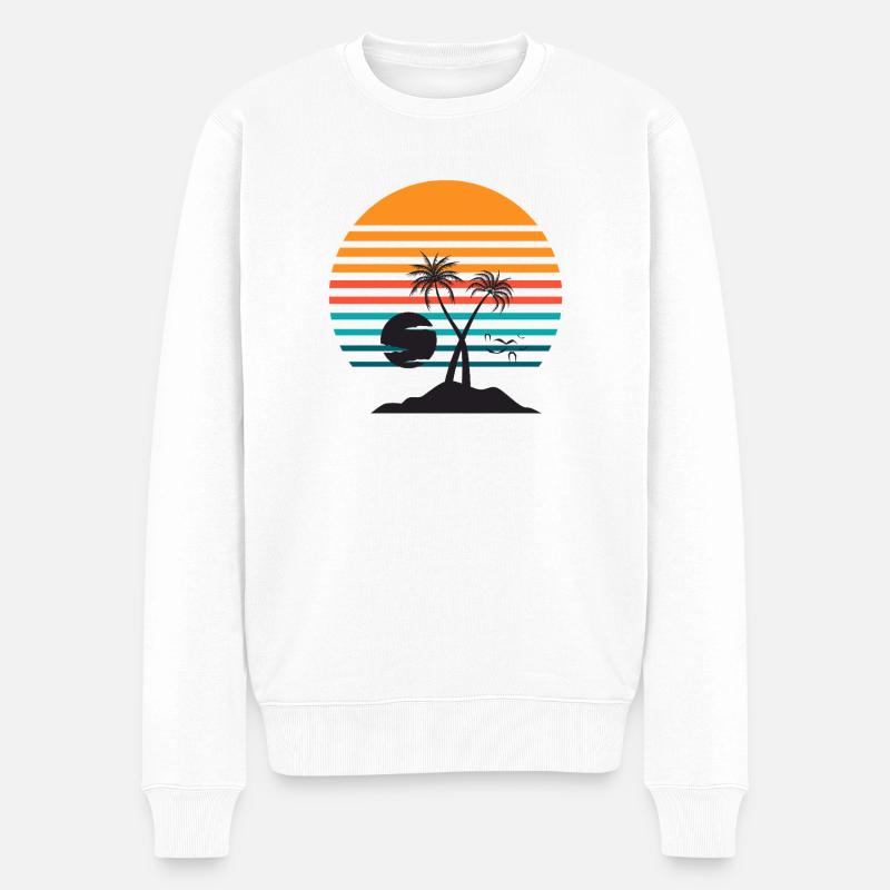 Soleil rayé palmier tropical - Pull Premium bio Homme - blanc