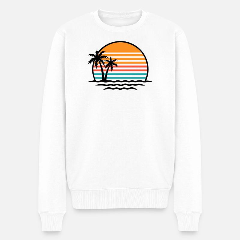 Sunset Retro Palmen - Männer Premium Bio Pullover - Weiß