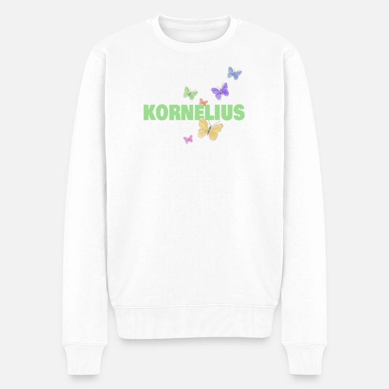 Kornelius mit Schmetterlingen - Männer Premium Bio Pullover - Weiß