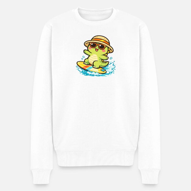 Sonnige Surf-Schildkröte - Männer Premium Bio Pullover - Weiß