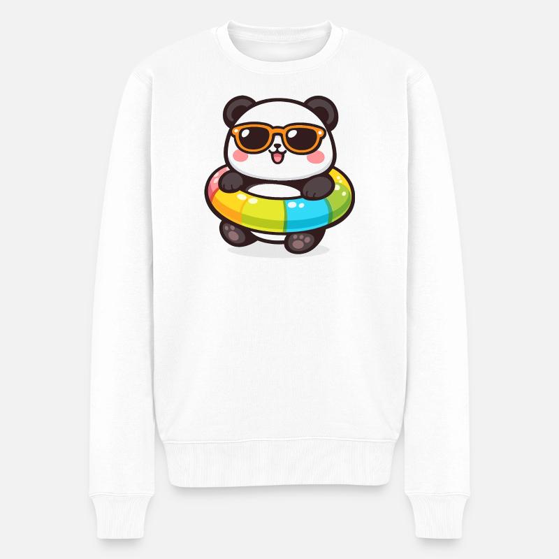 Panda im Sonnenbrillen-Schwimmring - Männer Premium Bio Pullover - Weiß