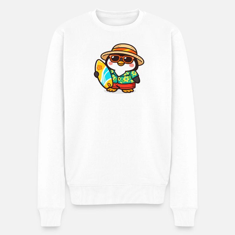 Hawaiianischer Pinguin Surf - Männer Premium Bio Pullover - Weiß
