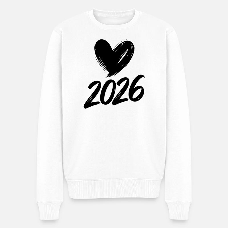 2026 Herz  - Männer Premium Bio Pullover - Weiß