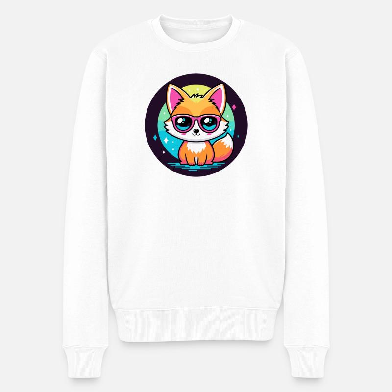 Fox Kawaii Pop Pink Brille - Männer Premium Bio Pullover - Weiß