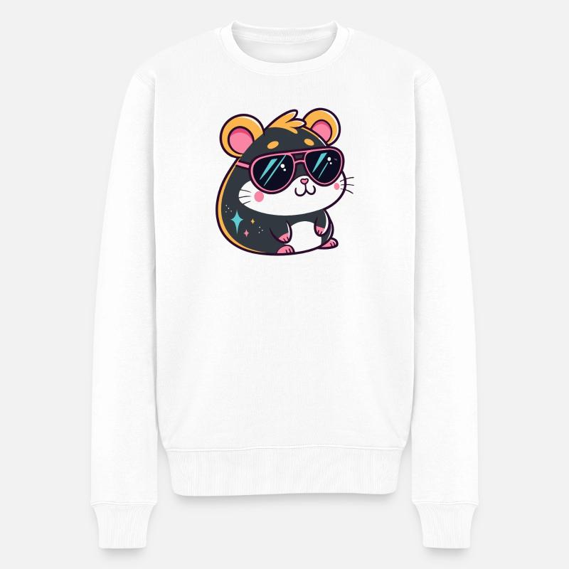Hamster Kawaï Soleil etoiles Lunettes Roses - Pull Premium bio Homme - blanc