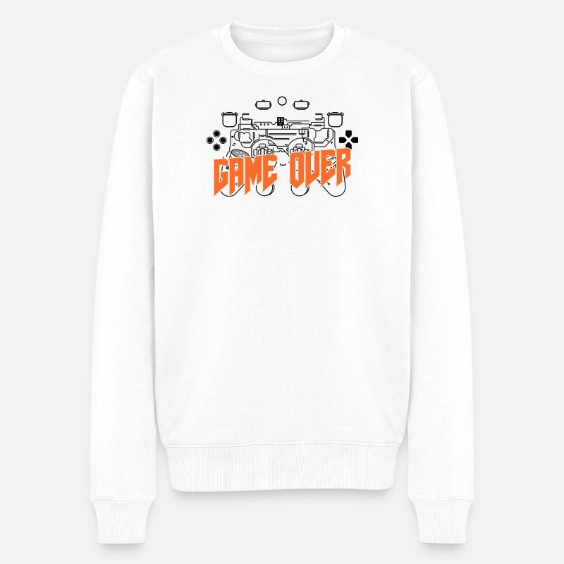 Game Over Retro Orange Bold - Männer Premium Bio Pullover - Weiß