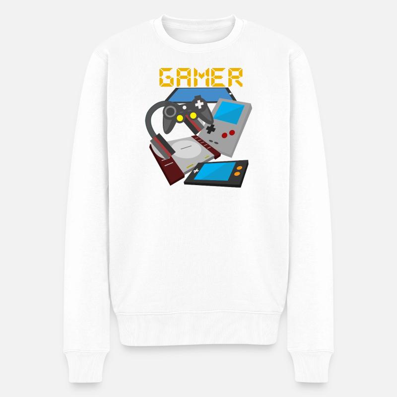 Retro Gamer Devices Mix – Gaming Nostalgie - Männer Premium Bio Pullover - Weiß