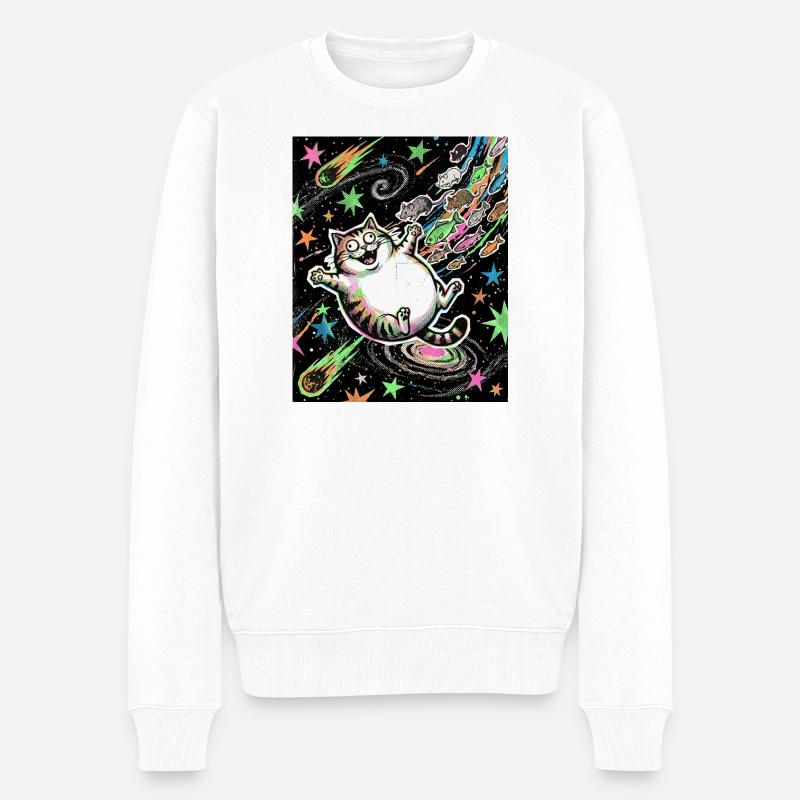 Verrücktes Kätzchen Universum - Männer Premium Bio Pullover - Weiß
