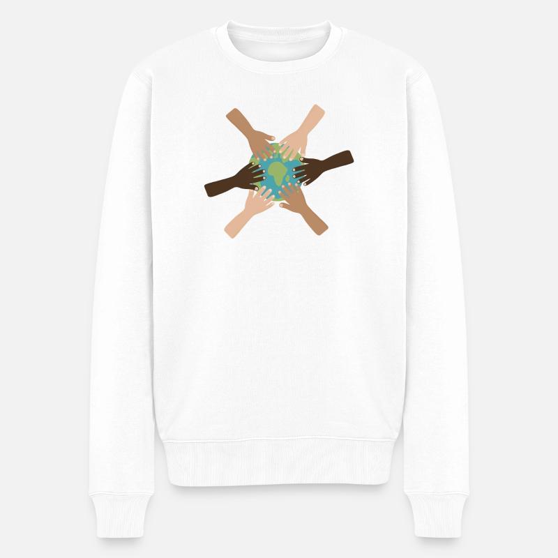 Globale Hände rund um die Erde - Männer Premium Bio Pullover - Weiß