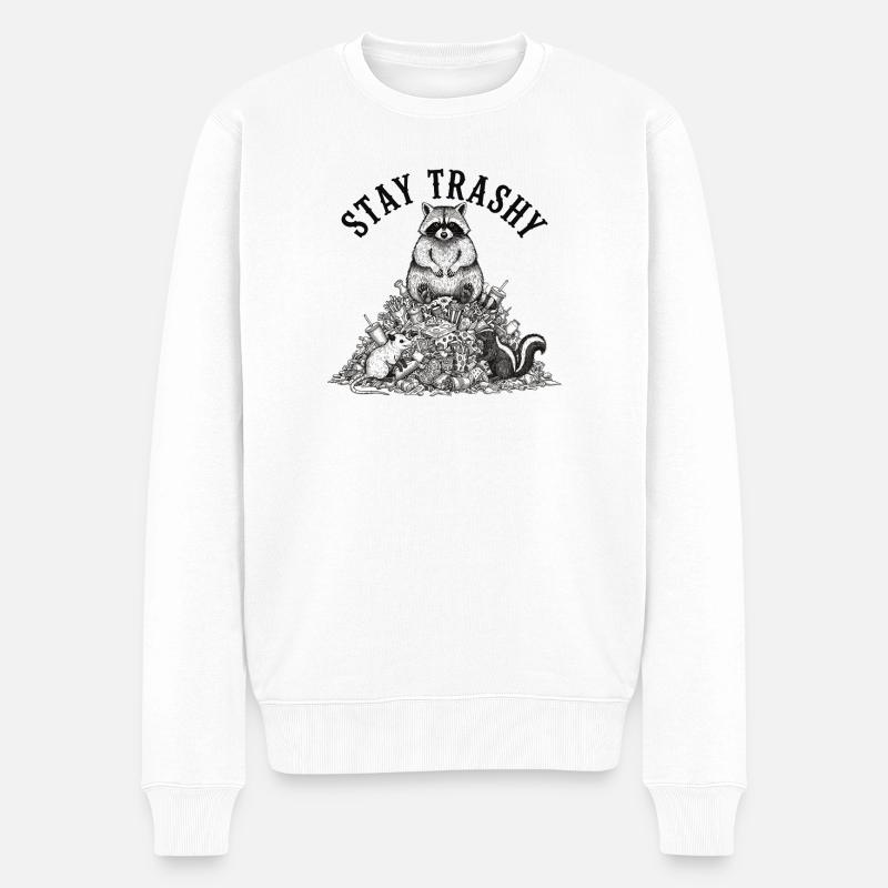 Stay Trashy Waschbär Opossum Stinktier - Männer Premium Bio Pullover - Weiß