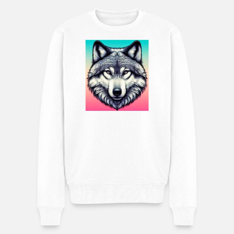 Wolf - Männer Premium Bio Pullover - Weiß