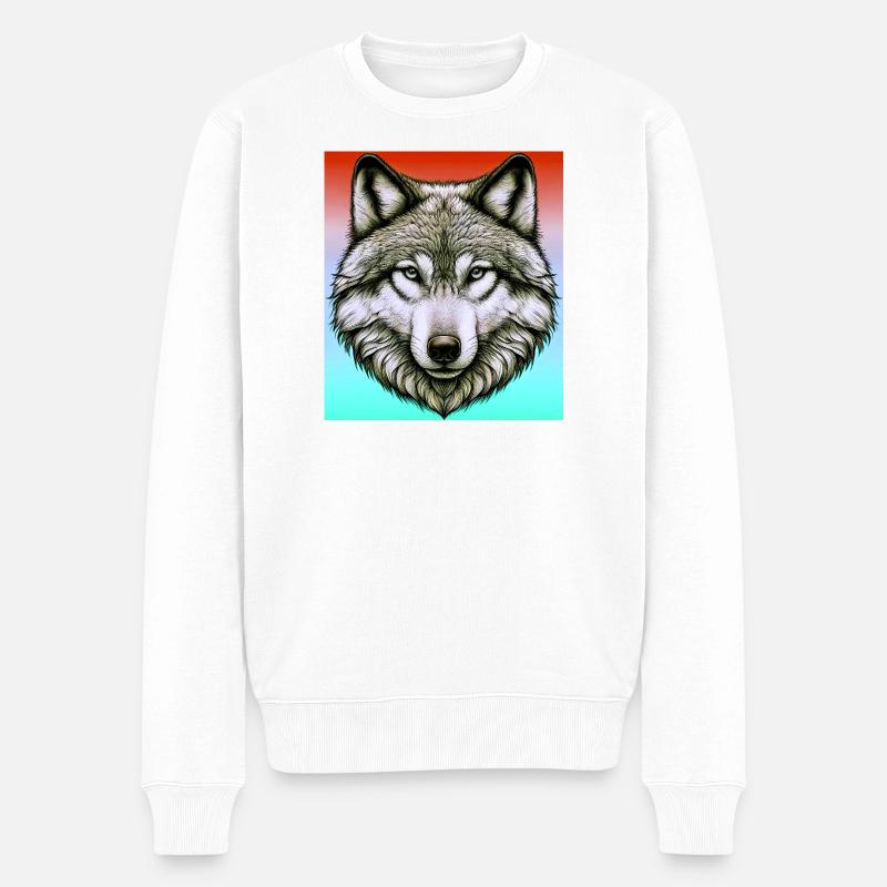 Wolf - Männer Premium Bio Pullover - Weiß