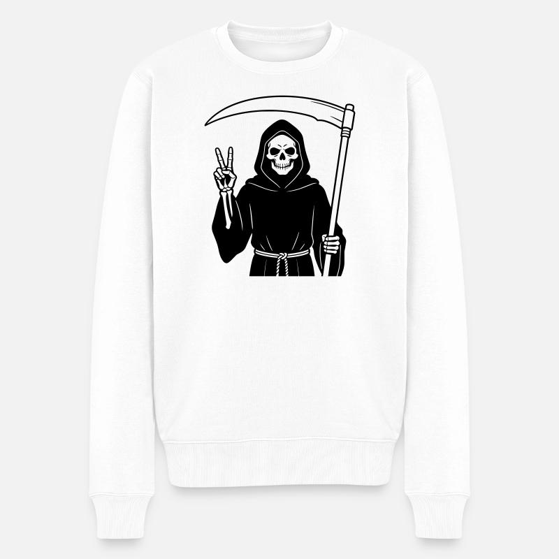 Sensenmann gibt ein Friedenssignal - Männer Premium Bio Pullover - Weiß