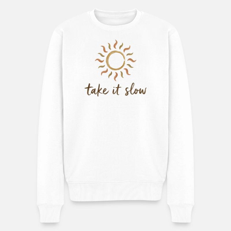 Take It Slow Sonnenlogo - Männer Premium Bio Pullover - Weiß