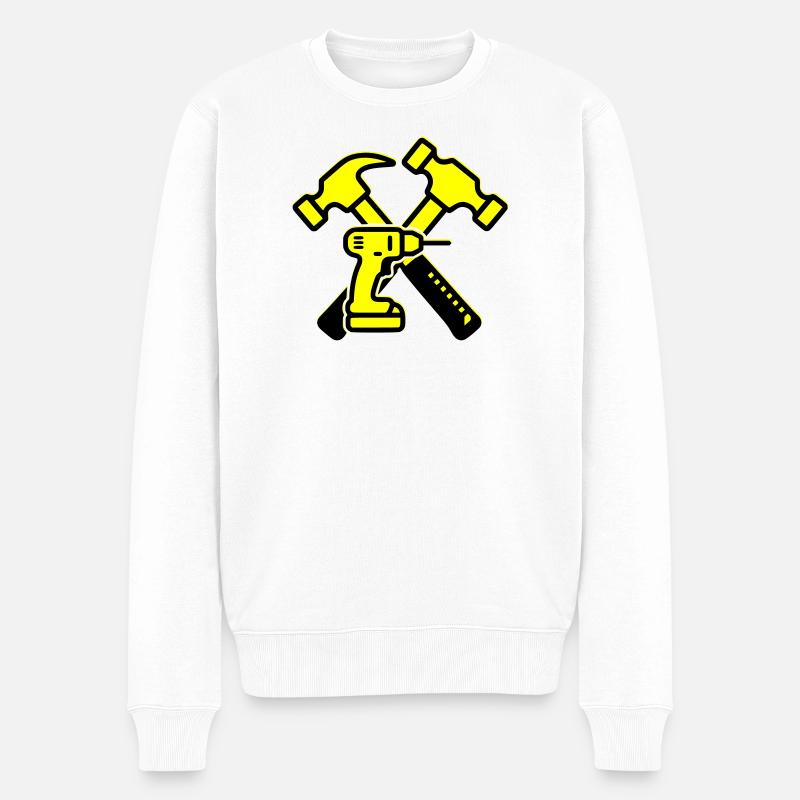 Marteaux perceuses à outils jaunes - Pull Premium bio Homme - blanc