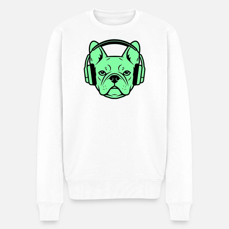Frenchie Kopfhörer Gamer Hund - Männer Premium Bio Pullover - Weiß