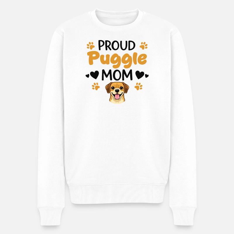 Stolze Puggle Mutter, Puggle - Männer Premium Bio Pullover - Weiß