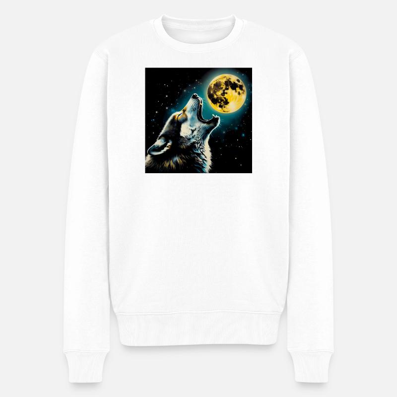 Wolf heult zum Vollmond - Männer Premium Bio Pullover - Weiß