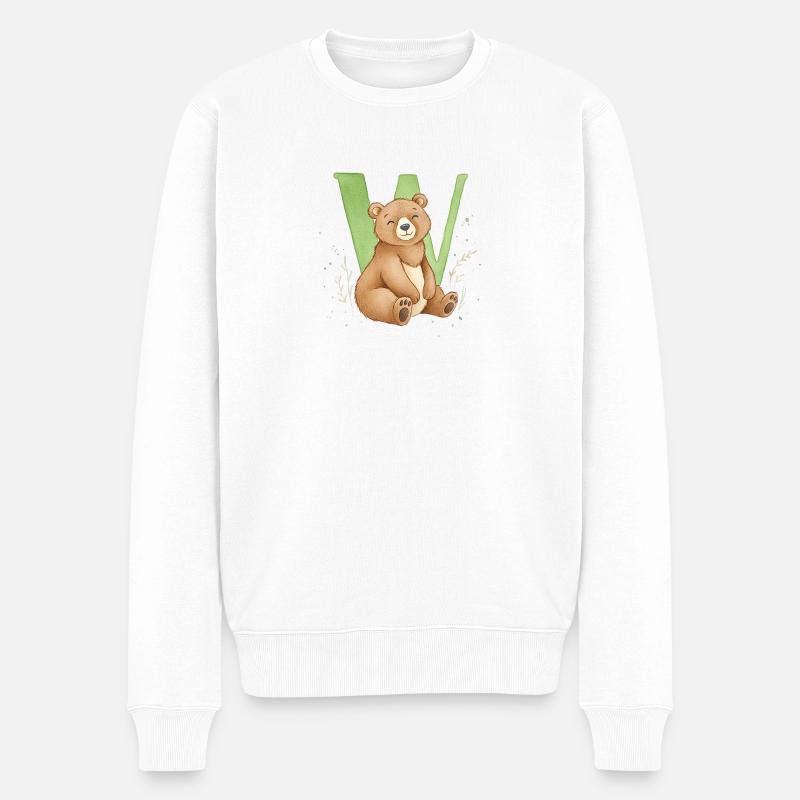 Bär mit Buchstabe W - Männer Premium Bio Pullover - Weiß