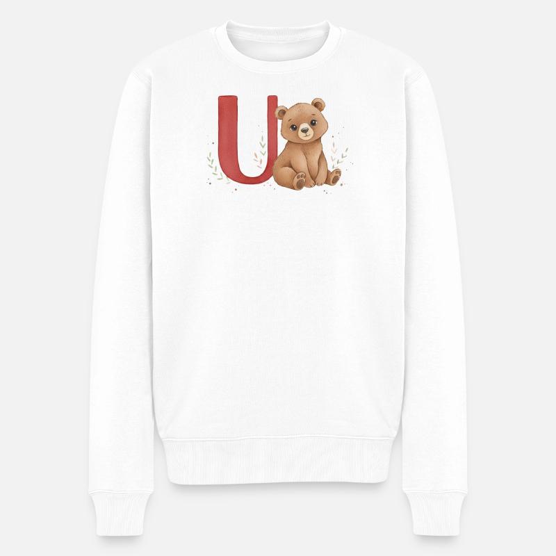 Bär mit Buchstabe U - Männer Premium Bio Pullover - Weiß