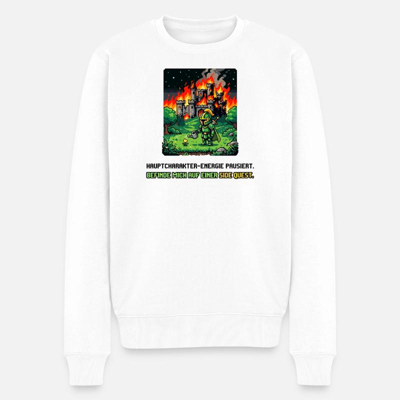 Side Quest Pause Gaming Spruch - Männer Premium Bio Pullover - Weiß