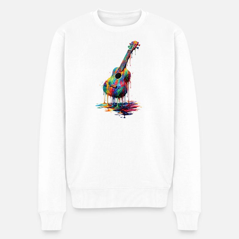 Ukulele mit tropfender Farbe - Männer Premium Bio Pullover - Weiß