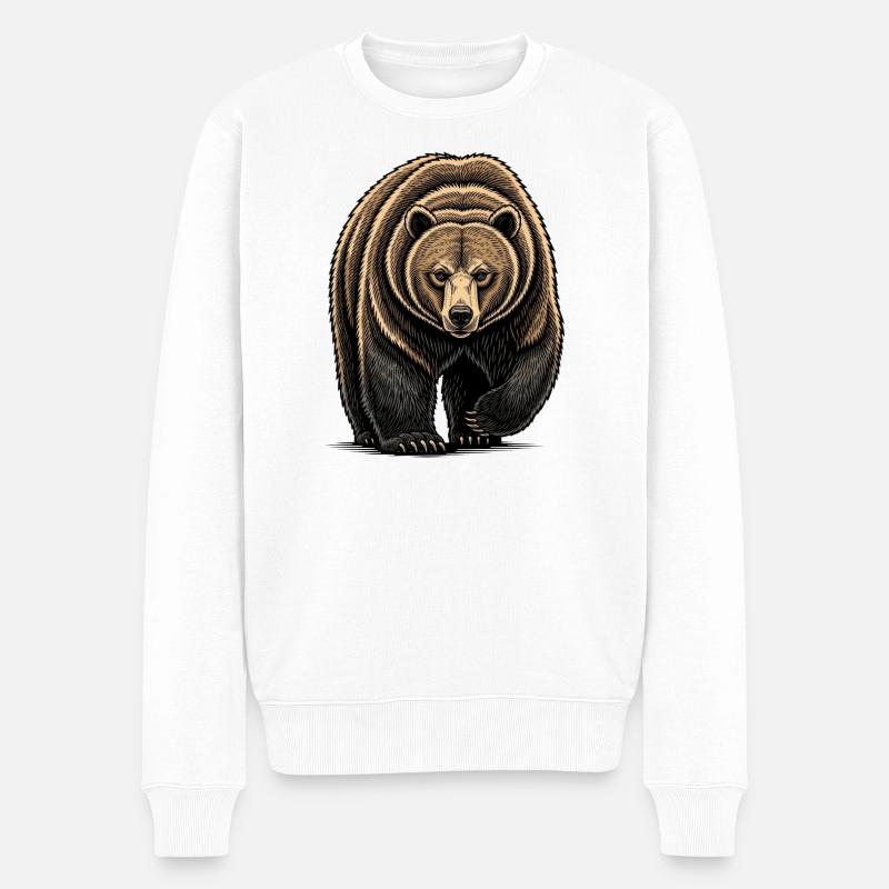 Bear Watcher Linienillustration - Männer Premium Bio Pullover - Weiß
