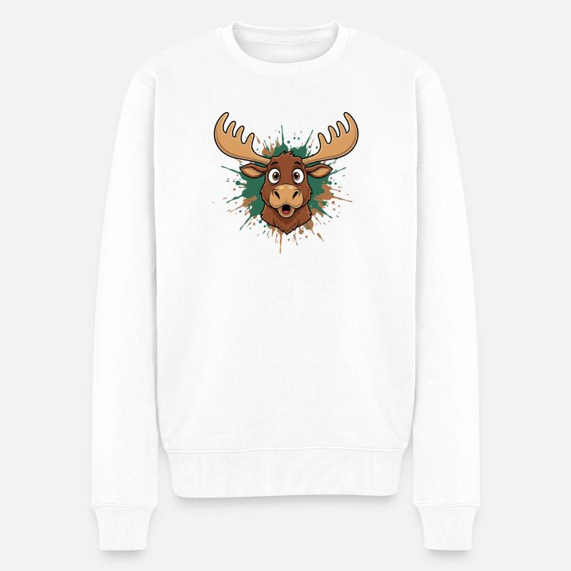 Elch Kopf Farbsplash - Männer Premium Bio Pullover - Weiß