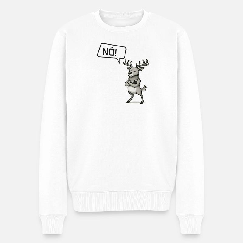 Nö! Hirsch – Sturkopf & stolzer Nein-Sager - Männer Premium Bio Pullover - Weiß