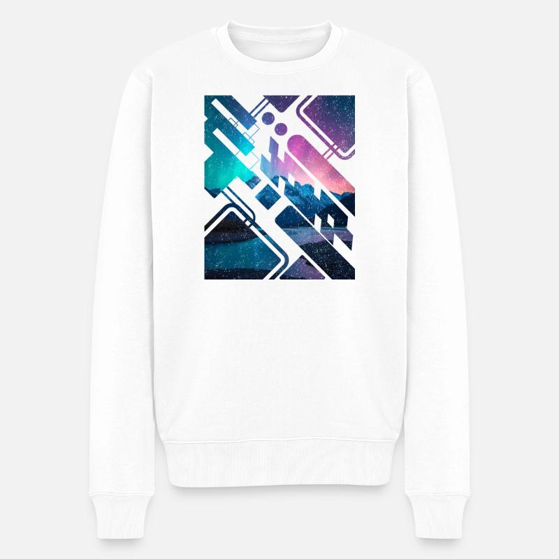 Geometrische Berg-Aurora - Männer Premium Bio Pullover - Weiß