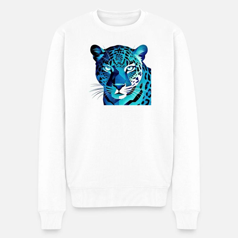 Léopard géométrique bleu fluorescent - Pull Premium bio Homme - blanc
