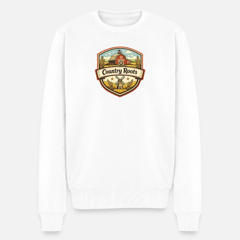 Country Roots Bauernhof Emblem - Männer Premium Bio Pullover - Weiß