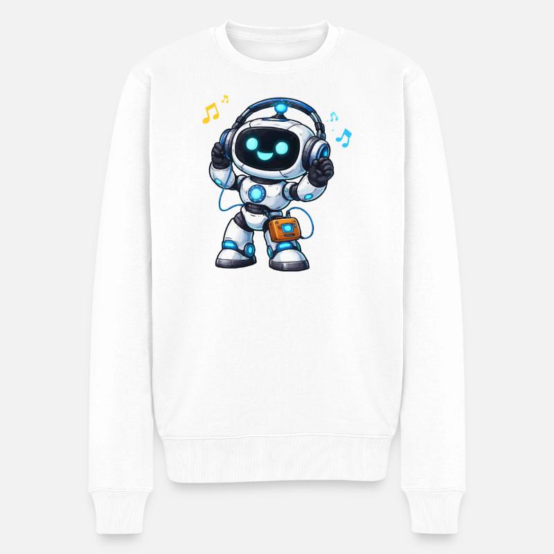 Weltraum-Roboter DJ mit Kopfhörern - Männer Premium Bio Pullover - Weiß