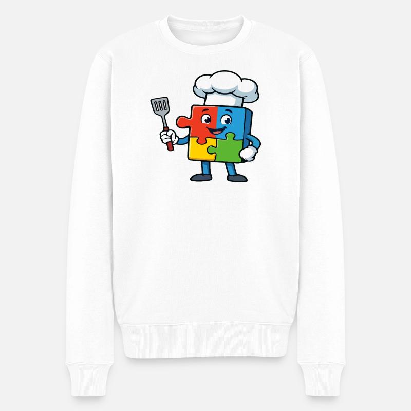 Puzzle Piece Chef Maskottchen - Männer Premium Bio Pullover - Weiß