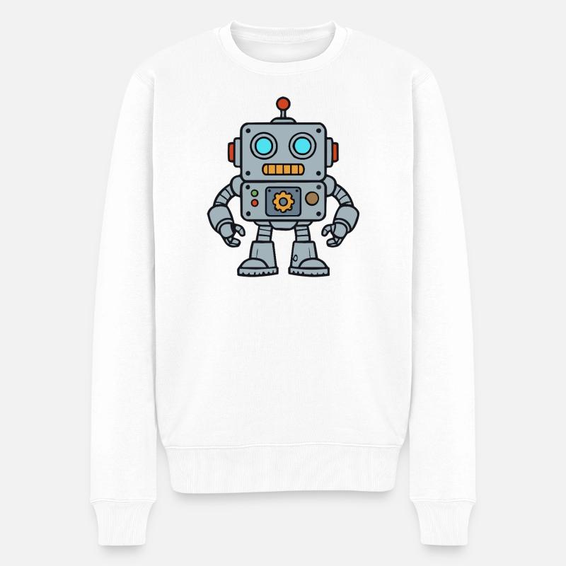 Retro Robot Pop Art - Männer Premium Bio Pullover - Weiß