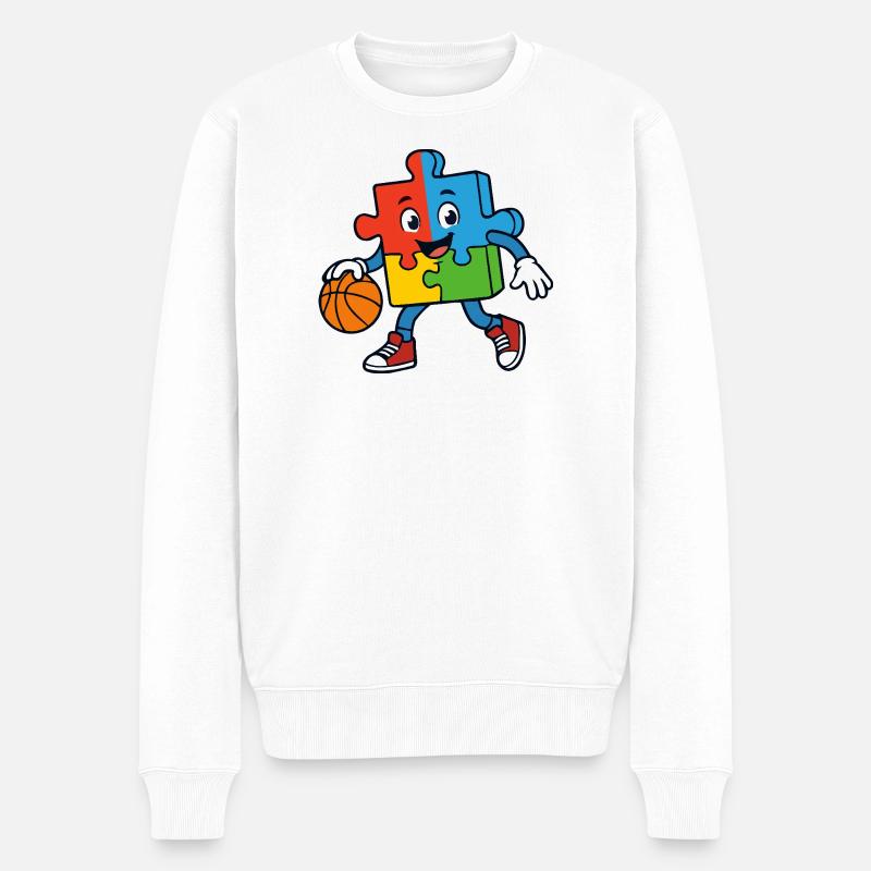 Buntes Puzzlestück Dribblings Basketball - Männer Premium Bio Pullover - Weiß