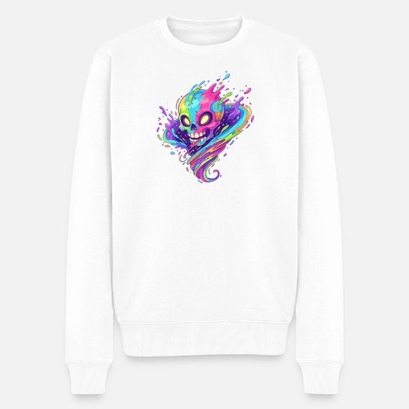 Neon Schädel Farbtaumel - Männer Premium Bio Pullover - Weiß