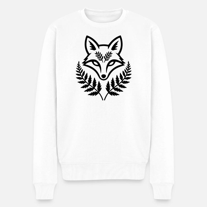 Fuchs Kopf Farn Blätter Wappen - Männer Premium Bio Pullover - Weiß