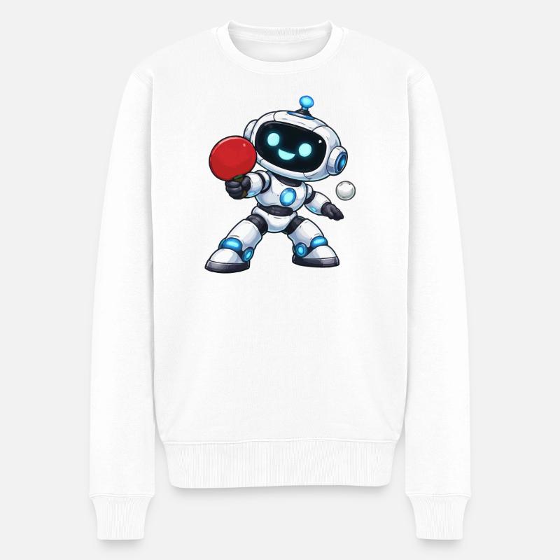 Roboter Tisch Tennis - Männer Premium Bio Pullover - Weiß