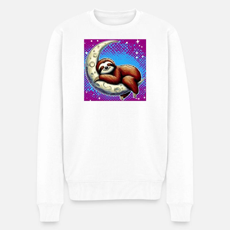 Faultier schläft auf dem Mond - Männer Premium Bio Pullover - Weiß