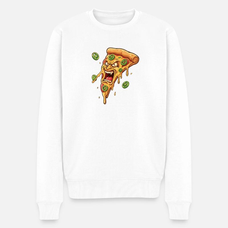 Wütige Käsepizza Chaos - Männer Premium Bio Pullover - Weiß