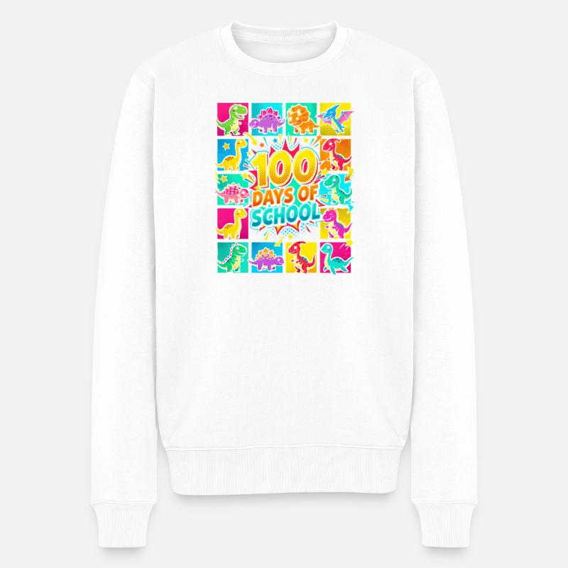 Dino Bunt : 100 jours d’école - Pull Premium bio Homme - blanc