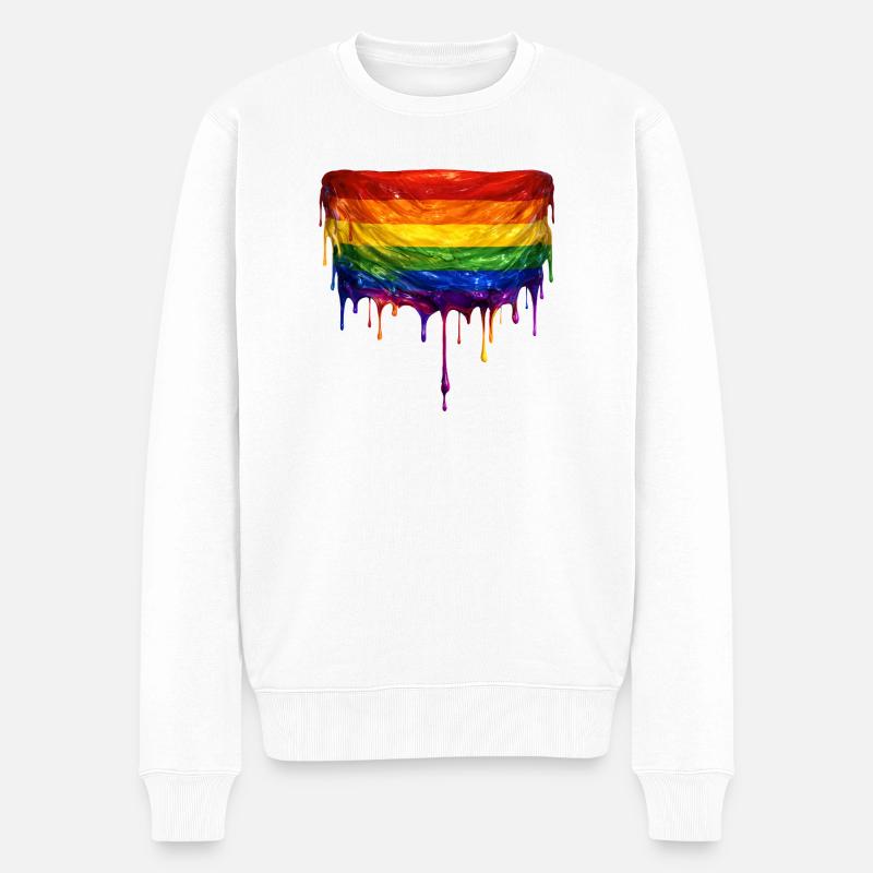 Raibow Drapeau LGBT dégoulinant - Pull Premium bio Homme - blanc