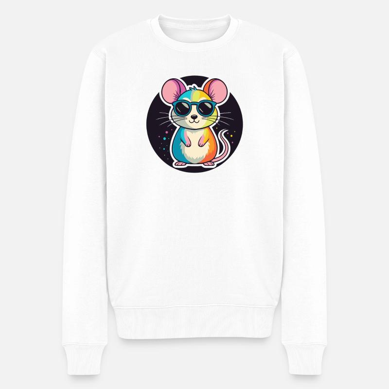 Regenbogen-Maus-Brille - Männer Premium Bio Pullover - Weiß