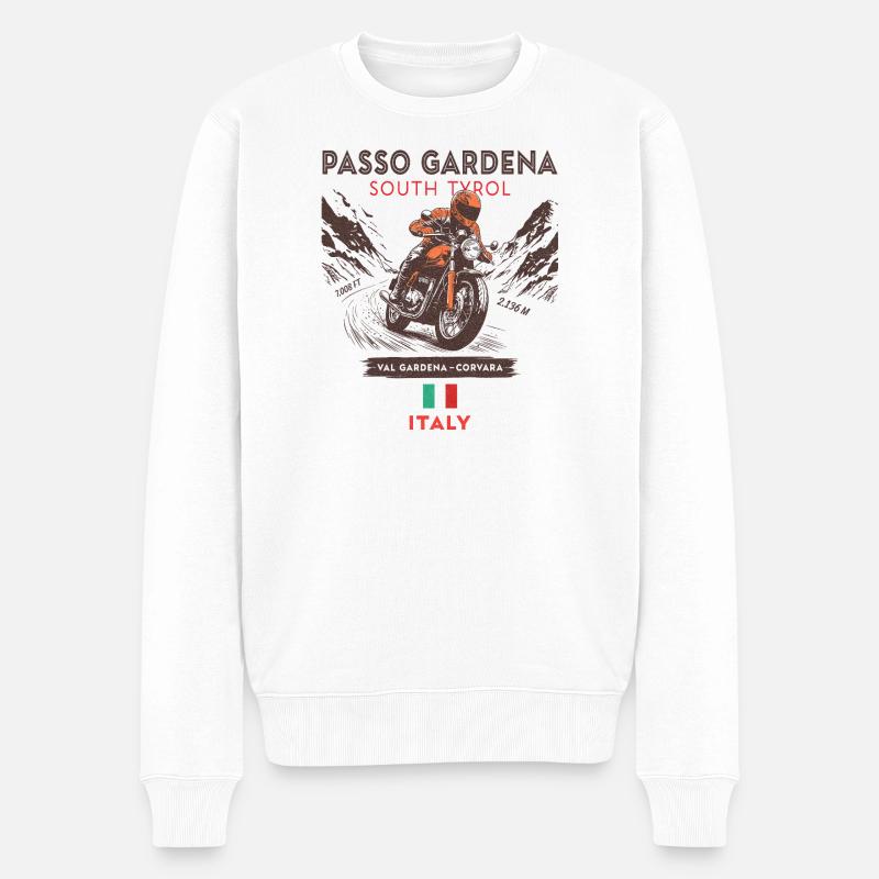 Passo Gardena Motorcycle design– Dolomites  - Pull Premium bio Homme - blanc